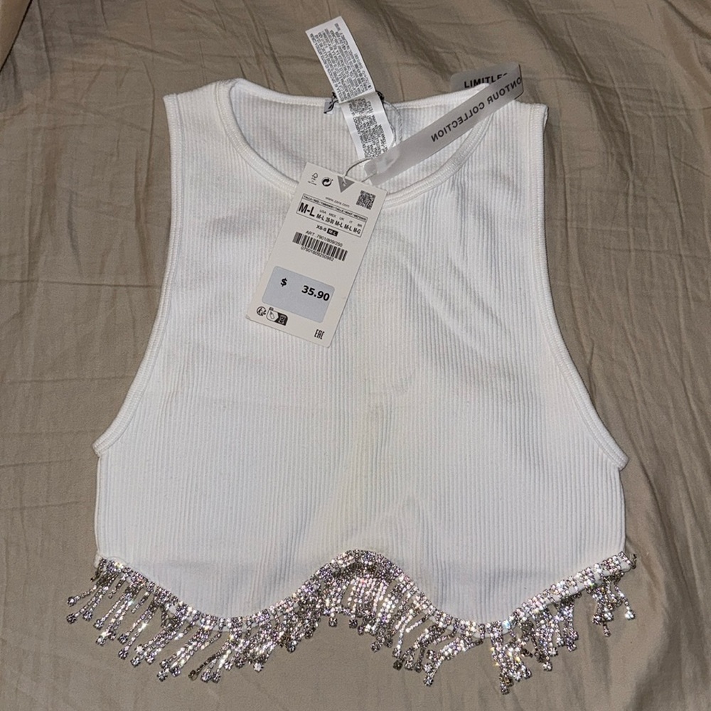 NWT ZARA CROP BEDAZZLED TANK